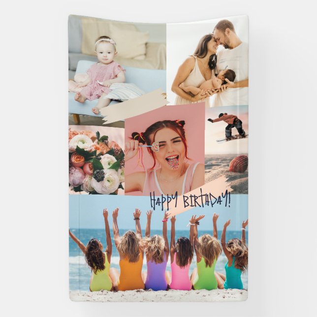 Banderoles Collage photo moderne Joyeux anniversaire mignon (Verticale)