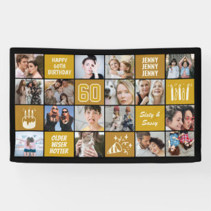 Banderoles Collage photo personnalisé 60e anniversaire Noir O
