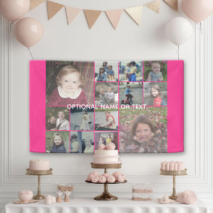 Banderoles Collage photo rose vif - Grille moderne de 14 phot