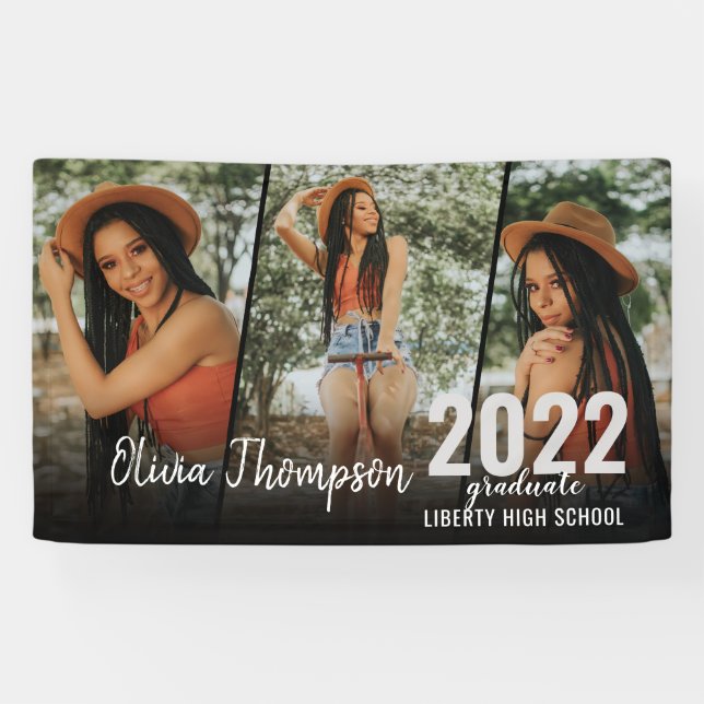 Banderoles Collection photo de script moderne Graduation noir (Horizontal)