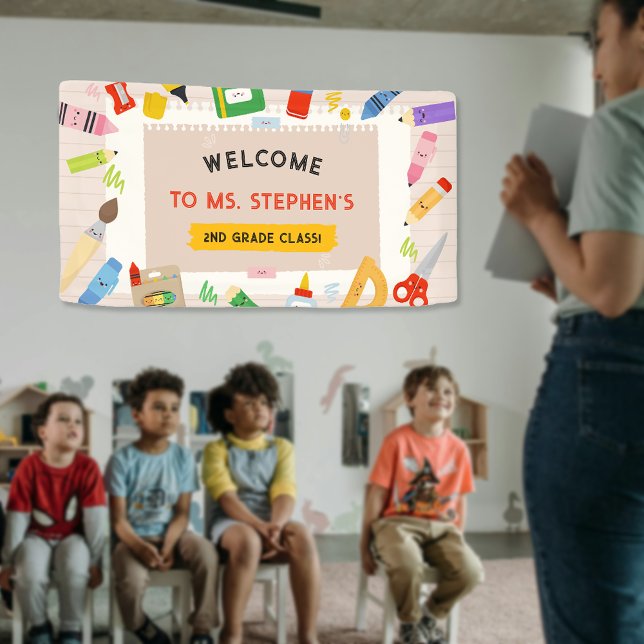 Banderoles Colorée Stationnaire Enseignant Affiche de bienven (Colorful Stationary Teacher Classroom Welcome Sign)