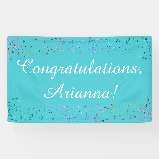 Banderoles Colorful Confetti Script Félicitations Turquoise (Horizontal)