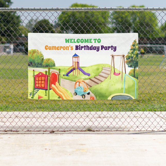 Banderoles Colorful Playground Birthday Party Welcome (En situation)