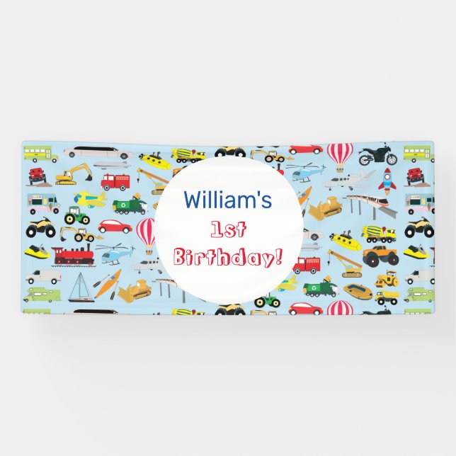Banderoles Colorful Transport & Véhicules Anniversaire de enf (Horizontal)