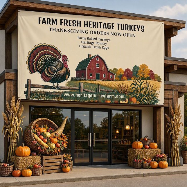 Banderoles Commande de dinde de Thanksgiving à la ferme ouver (Farm Fresh Heritage Turkey Thanksgiving Order Open Banner)