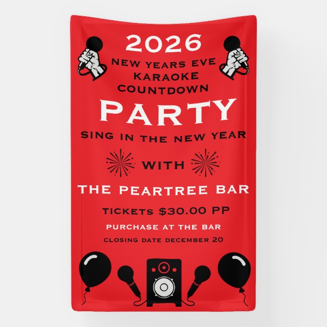 Banderoles Compte à rebours du Nouvel An Eve Karaoke (Verticale)