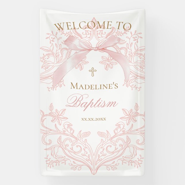 Banderoles conception de baptême bienvenue rose (Verticale)