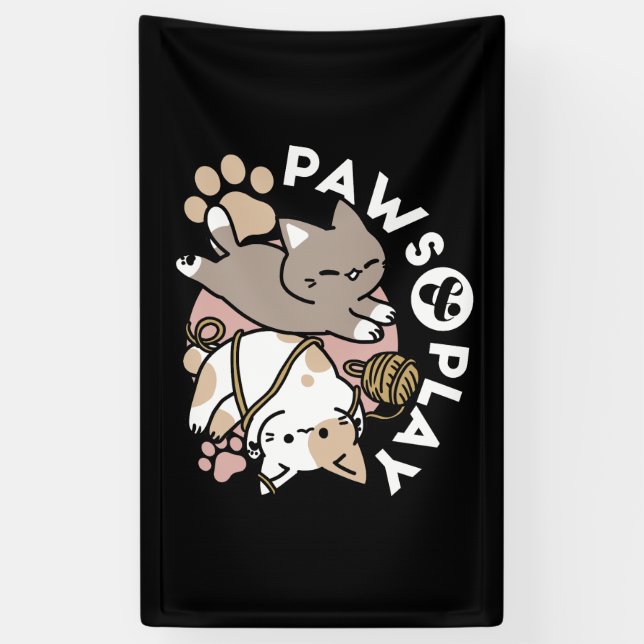 Banderoles Conception de chats mignons et joueurs – Art de pa (Vertical)