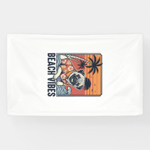 Banderoles Conception de gravure vintage pug ambiance plage_1