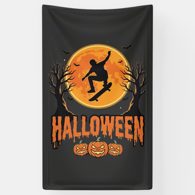 Banderoles Conception de Lune de Skateboard d'Halloween Hallo (Vertical)