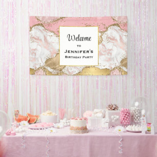 Banderoles Conception de marbre rose or rose luxe pour annive