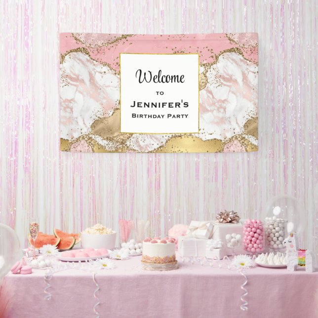 Banderoles Conception de marbre rose or rose luxe pour annive (Fête)
