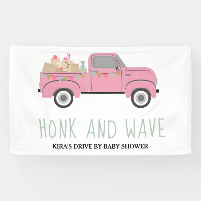 Banderoles Conduite Par Baby shower Chou Et Camion Rose Vave (Horizontal)
