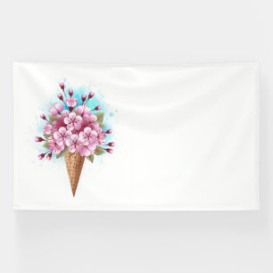 Banderoles Cône rose Sakura crème glacée gaufre