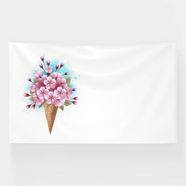Banderoles Cône rose Sakura crème glacée gaufre (Horizontal)