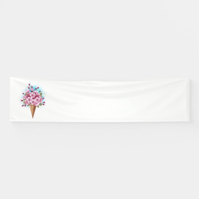 Banderoles Cône rose Sakura crème glacée gaufre (Horizontal)