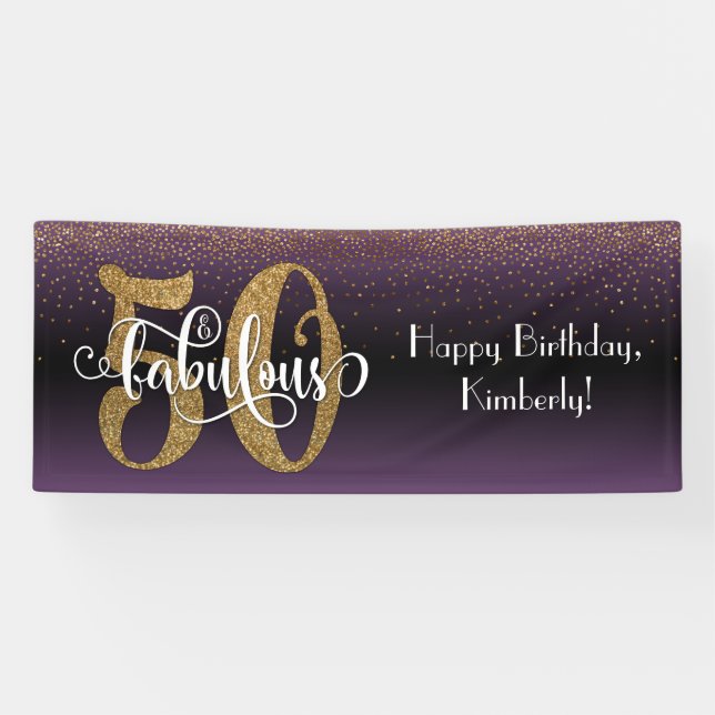 Banderoles Confetti 50 & Fabulous Birthday Purple Black Ombre (Horizontal)