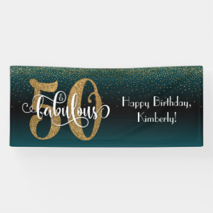Banderoles Confetti 50 & Fabulous Birthday Turquoise + Black