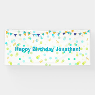 Banderoles Confetti Bleu Vert Jaune Coloré Joyeux Anniversair