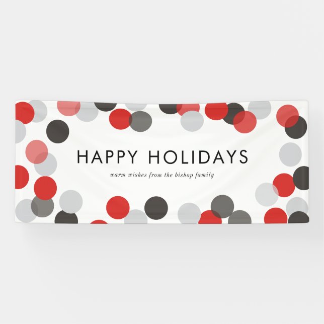 Banderoles Confetti Festive Rouge et Noir Dots Joyeux vacance (Horizontal)