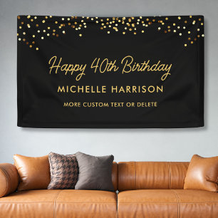 Banderoles Confetti Or Noir Chic pour Anniversaire Personnali