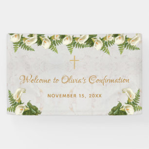 Banderoles Confirmation Bienvenue Floral Calla Lilies Marbre