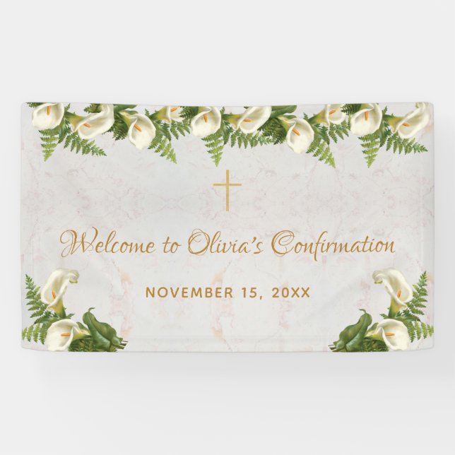 Banderoles Confirmation Bienvenue Floral Calla Lilies Marbre (Horizontal)