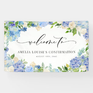 Banderoles Confirmation Fleur Bleue d'Hydrangea et Rose d'Ivo