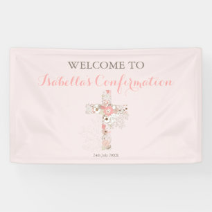Banderoles Confirmation moderne de couleur rose pâle Nom cro