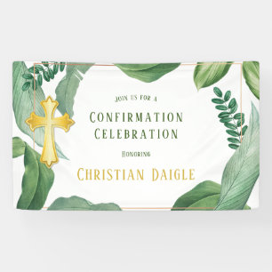 Banderoles Confirmation Trendy Green And Gold Cross