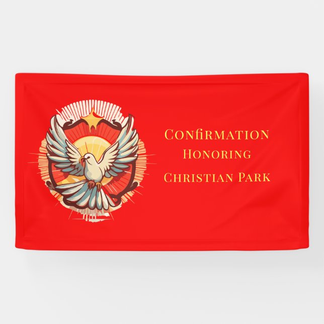 Banderoles Confirmation White Dove Red Flamed Custom (Horizontal)