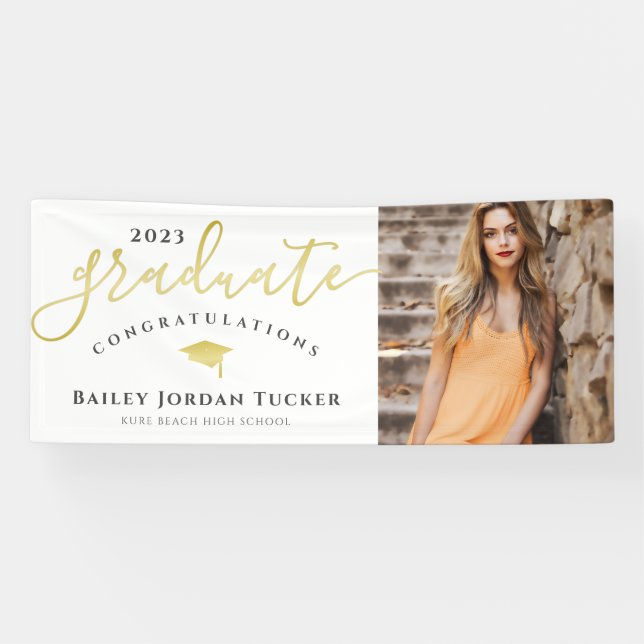 Banderoles Congratulations Script Black Gold Photo (Horizontal)