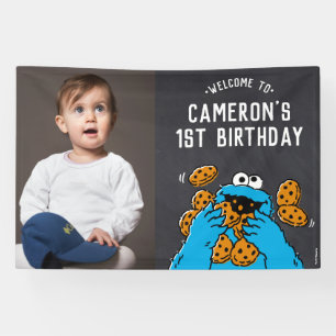 Banderoles Cookie Monster 1er anniversaire Bienvenue