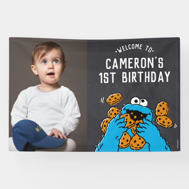 Banderoles Cookie Monster 1er anniversaire Bienvenue (Horizontal)