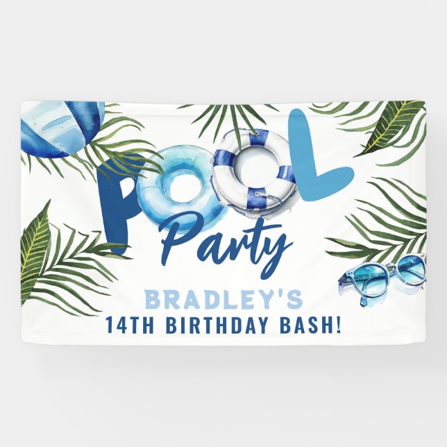 Banderoles Cool Dude Pool Party Boy Anniversaire (Horizontal)
