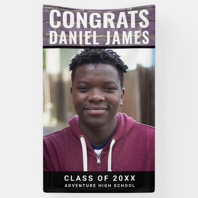 Banderoles Cool Graduation Congrats Photo Purple Brick 2023 (Vertical)