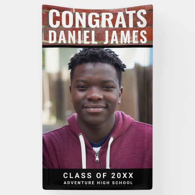 Banderoles Cool Graduation Félicats Photo Red Brick 2023 (Vertical)