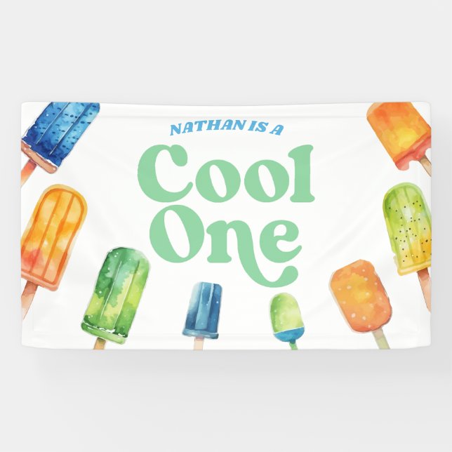 Banderoles Cool One Blue Retro Popsicle 1er anniversaire fête (Horizontal)