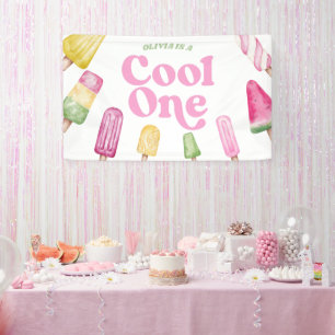 Banderoles Cool One Pink Retro Popsicle 1er anniversaire
