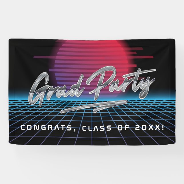 Banderoles Cool Retro 80's Synthwave New Wave Grad Party (Horizontal)