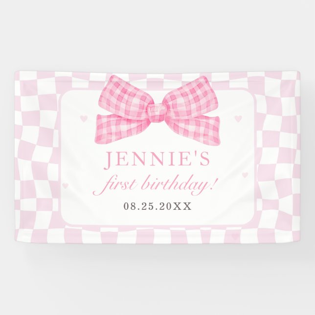 Banderoles Coquette Bow rose 1er anniversaire (Horizontal)