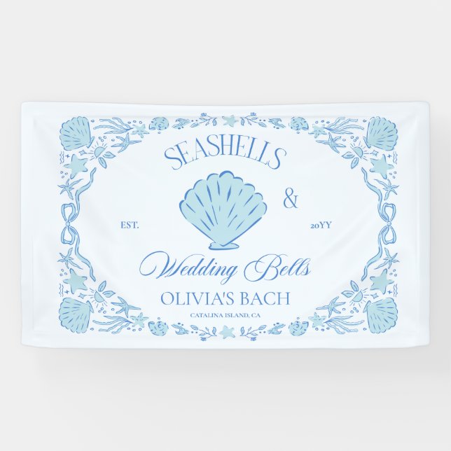 Banderoles Coquillages et Cloches de Mariage Enterrement de V (Horizontal)