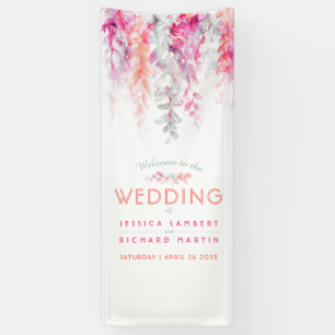 Banderoles Corail vivant, rose, vert mariage art bienvenue