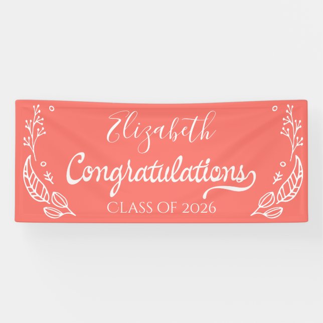 Banderoles Coral Elegant Chic Graduation Class de 2019 (Horizontal)