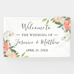 Banderoles Coral Peach Floral Mariage Fête