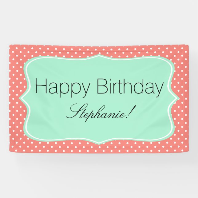 Banderoles Coral Rose et Mint Green Polka Dot Anniversaire (Horizontal)