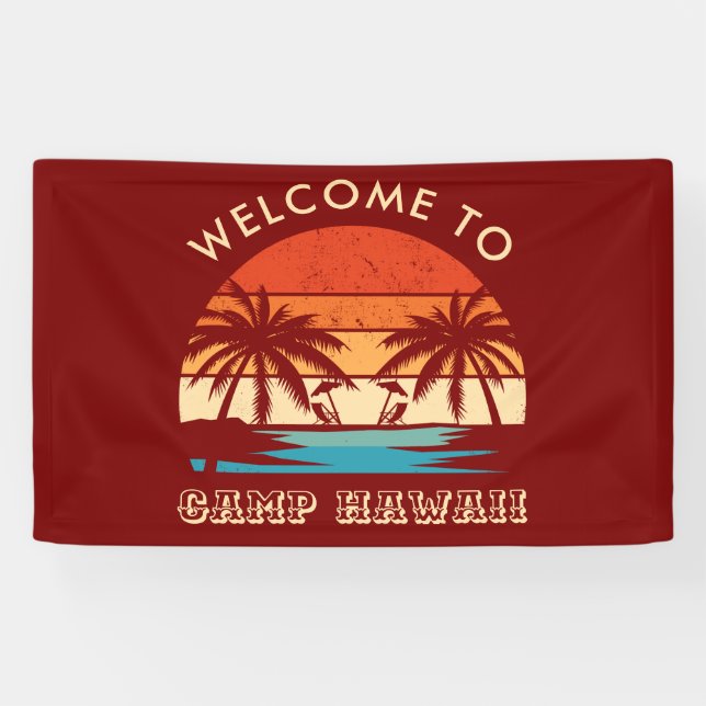 Banderoles Coucher de soleil rétro Hawaii Beach Party (Horizontal)