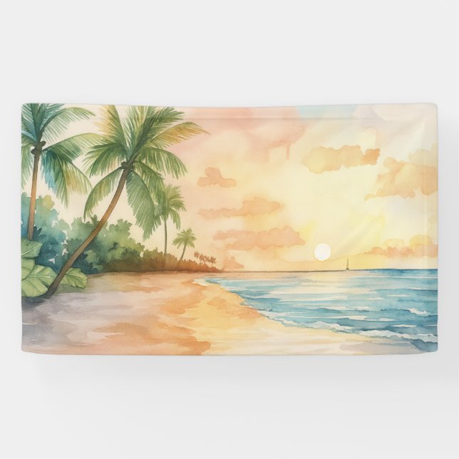 Banderoles Coucher de soleil tropical à l'aquarelle (Horizontal)