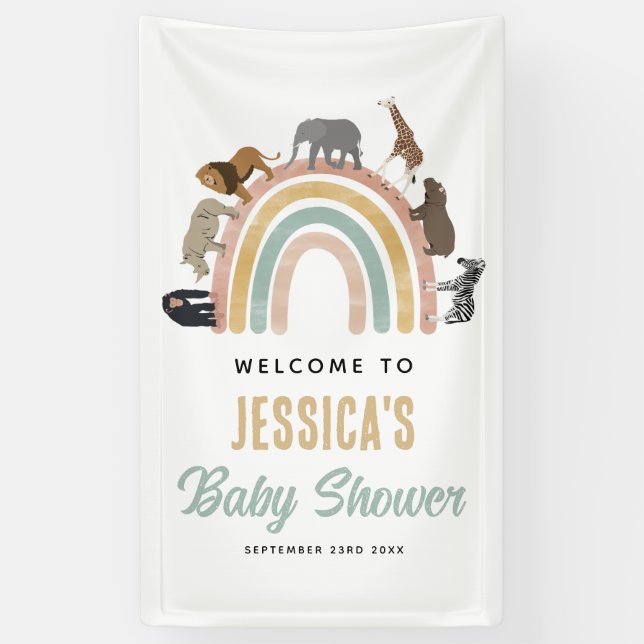Banderoles Couleurs de terre Rainbow Animaux Baby shower Bien (Vertical)