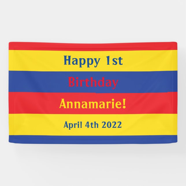 Banderoles Couleurs primaires Rouge Jaune Bleu 1er anniversai (Horizontal)